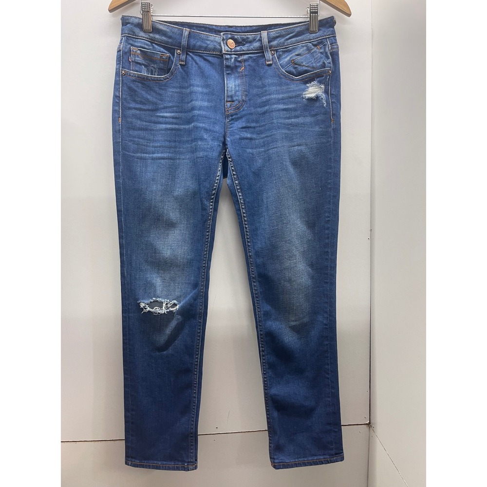 Vigoss The Thompson Tomboy Distressed Straight Leg Jeans Blue Denim 28x25